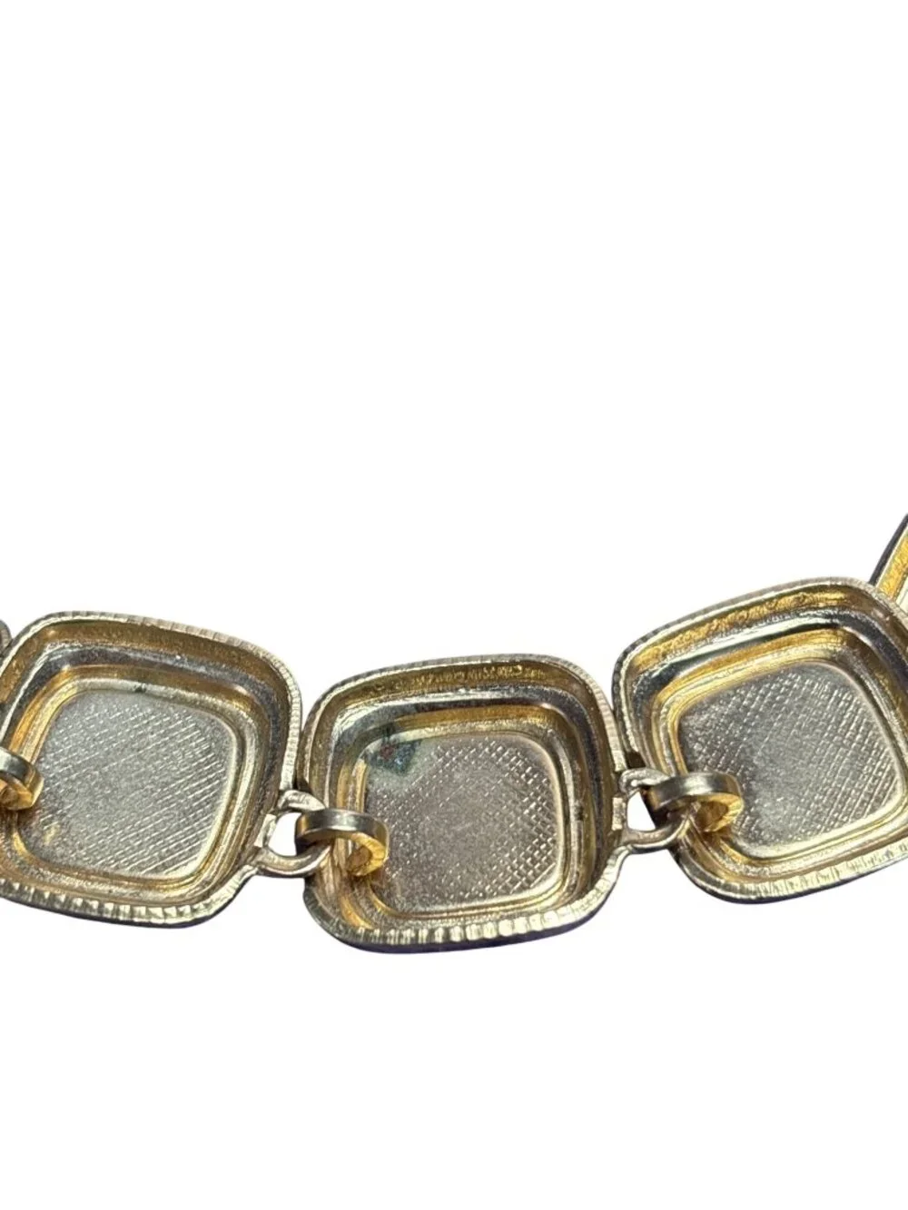 Vintage Goldtone Squares Enamel Necklace Red Yellow Long Rust Spot on the Back